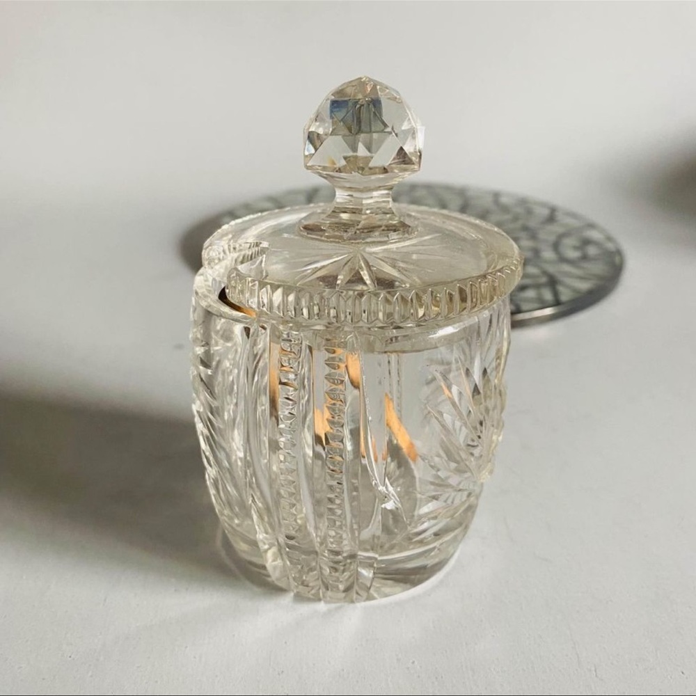 Vintage "Brilliant" Cut Glass Mustard Jar.